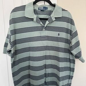 Ralph Lauren Men's Polo Shirt in Green and Navy Stripes